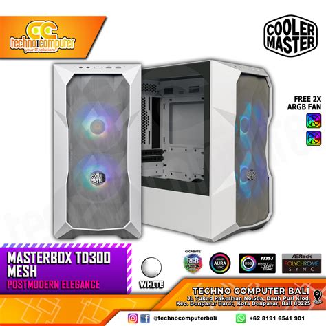 Casing Coolermaster Masterbox Td300 Mesh White Mini Tower Matx Case Tempered Glass 2x Argb Fan