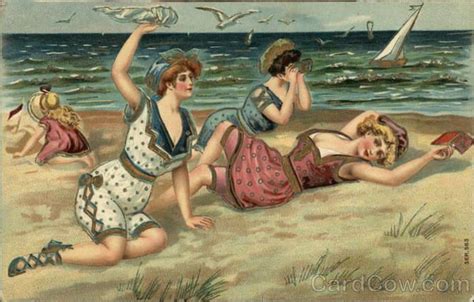 Three Women In Vintage Bathing Suits Lying On Beach Beach Art