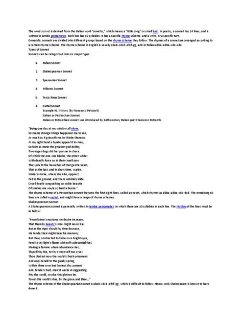 SONNET | PDF | Sonnets | Literary Theory