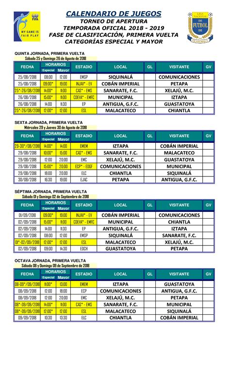 Calendario Completode La Liga Nacional Antorcha Deportiva Deportes