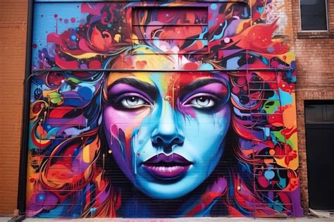 Premium Ai Image A Mural Of A Woman S Face Painted On The Side Of A