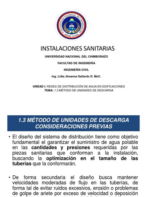 1 3 Metodo De Unidades De Descarga Inst Sanitarias 2s 2022 Pdf Agua Suministro De Agua