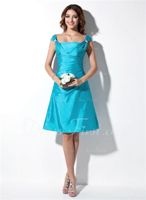 A Line Princess Off The Shoulder Knee Length Taffeta Bridesmaid Dress