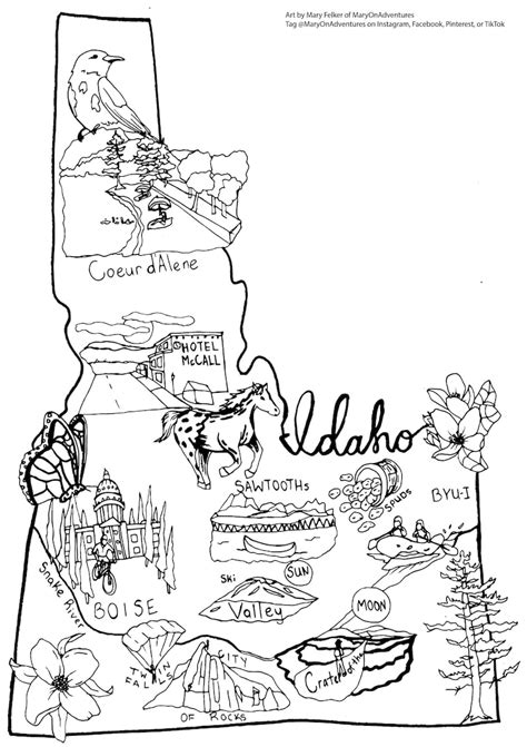 Idaho Coloring Page Boise Coloring Page State Coloring Page | Etsy