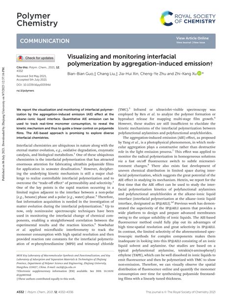 Pdf Visualizing And Monitoring Interfacial Polymerization By