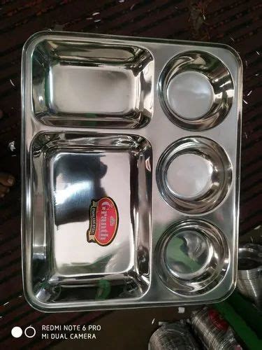 Silver Rectangular Compartment Stainless Steel Plate For Home Size