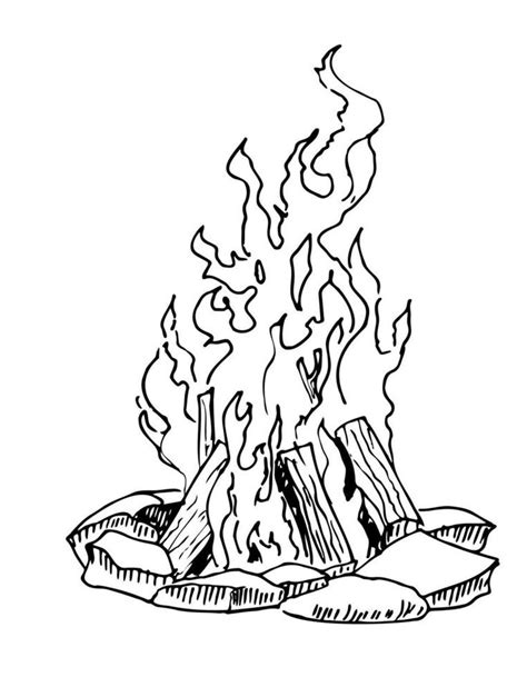 Sketch of a campfire. Hand drawn vector illustration of a Camp Fire in ...