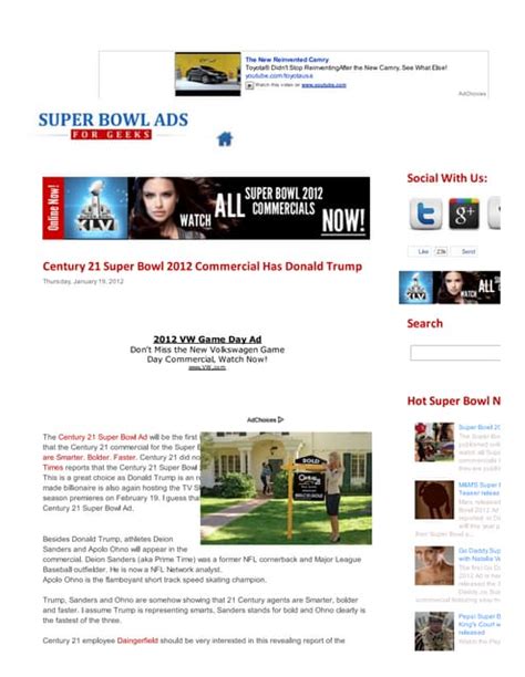 Century 21 super bowl 2012 commercial has donald trump super bowl ads for geeks | PDF | Free ...