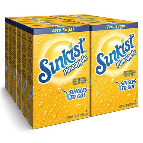 Sunkist Soda Singles To Go Zero Sugar Pineapple Flavor 72 Packets Caffeine Free Non