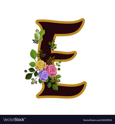 Flower Alphabet Letter E Decorated With Roses Vector Image