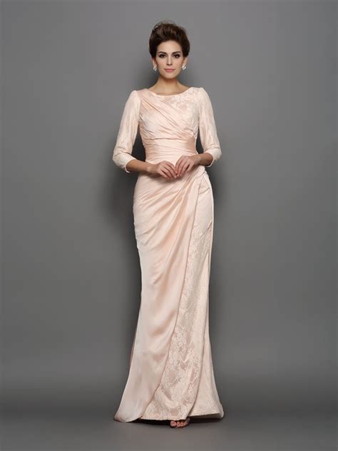 Trumpet Mermaid Bateau Lace 3 4 Sleeves Long Satin Chiffon Mother Of