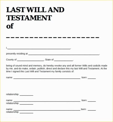 Printable Last Will And Testament