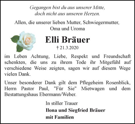 Traueranzeigen Von Elli Br Uer Trauer Anzeigen De