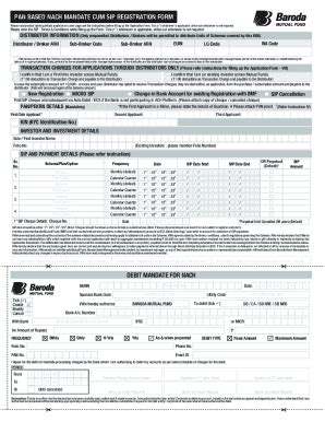 Fillable Online PAN BASED NACH MANDATE CUM SIP REGISTRATION FORM Fax