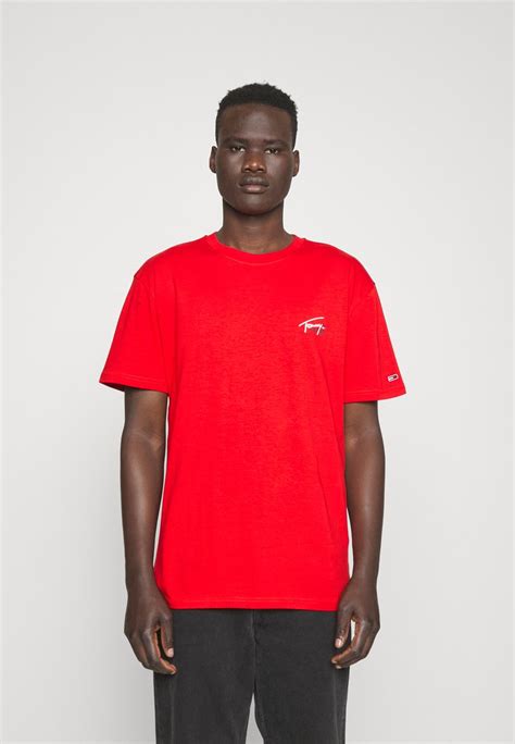 Tommy Jeans Small Flag Tee T Shirts Basic Deep Crimson Rød Zalando Dk