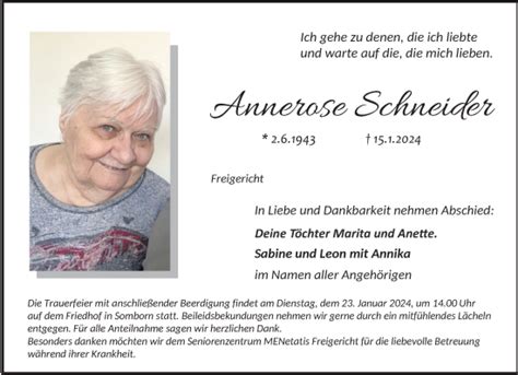 Traueranzeigen Von Annerose Schneider Trauer Gnz De