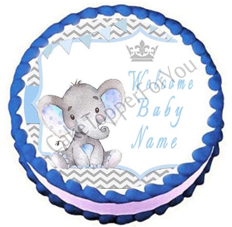 Mocsicka Boy Elephant Baby Shower Edible Cake Or Cupcake Etsy