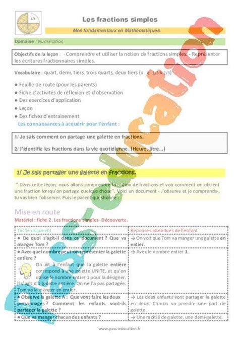 Les Fractions Simples Cm1 Cm2 6ème Segpa Erea Décrochage Scolaire Pdf à Imprimer