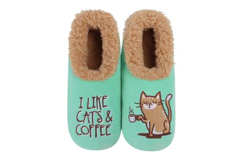 Womens I Like Cats And Coffee Snoozie Slippers Snoozies Borrego