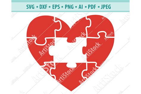 Heart Svg Heart Puzzle Svg Valentine Day Dxf Png Eps