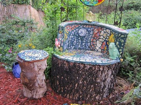 Mosiac Chair Made From Tree Stump Tree Stump Outdoor Wood Diy Garden