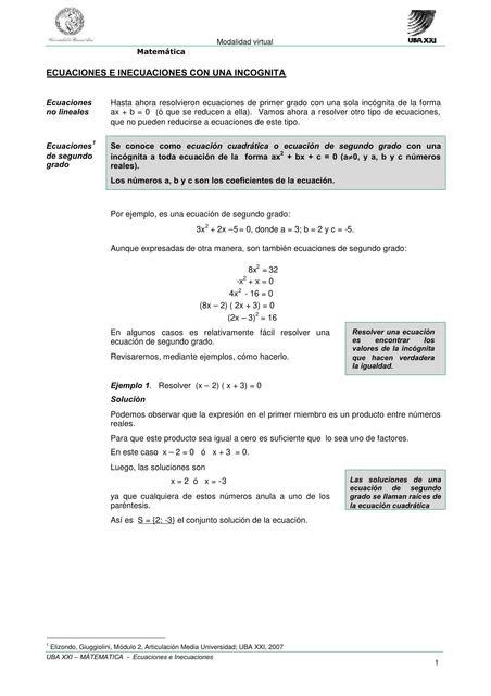 Ecuaciones e Inecuaciones con una Incógnita yuli uDocz