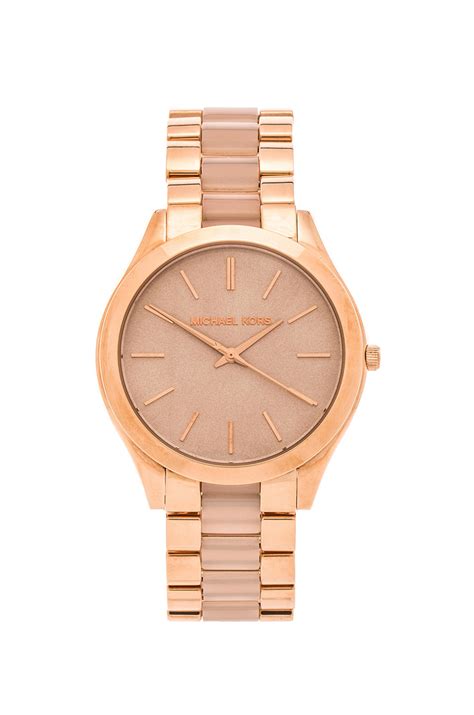 Michael Kors Slim Runway Rose Gold Toned Stainless Steel Watch In