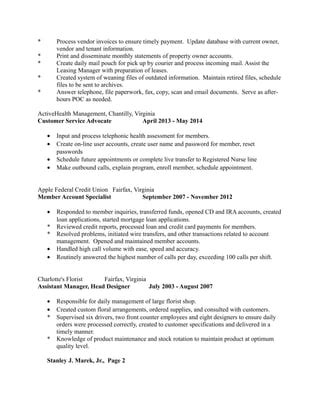 Stanley J Marek Jr Resume PDF