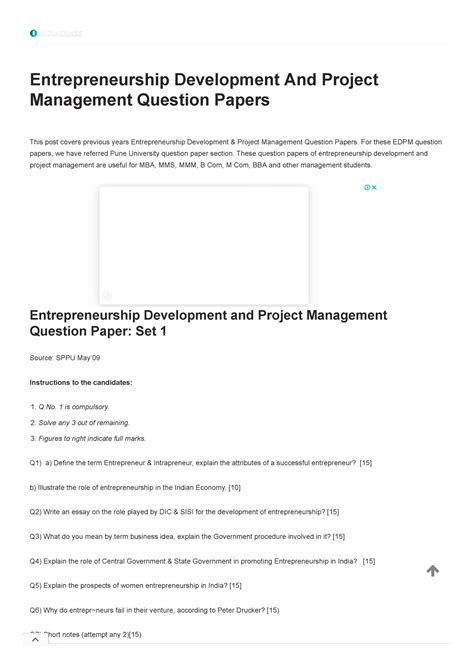 Entrepreneurship Development And Project Management Question Papers