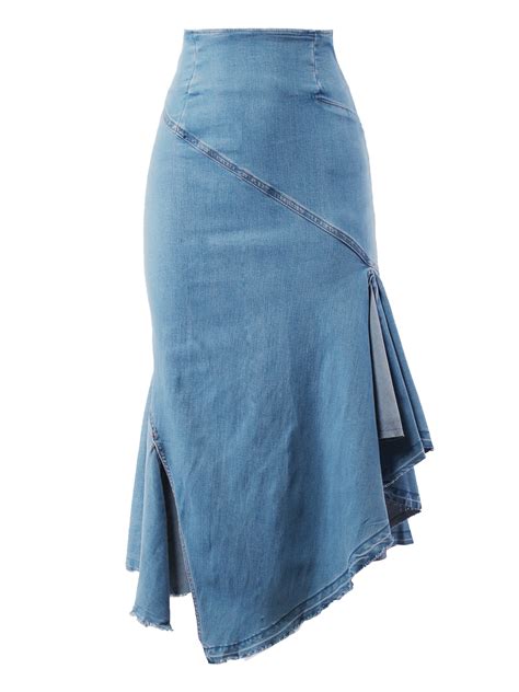 A2y Womens Casual Rayon High Waist Back Zipper Denim Jean Long Skirts