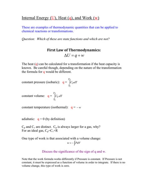 Internal Energy Heat And Work