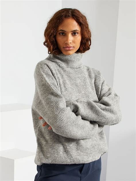 Pull Col Roul En Maille Fantaisie Gris Kiabi