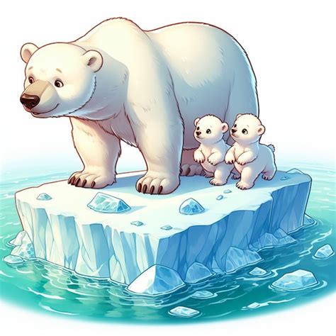 Premium Photo A Polar Bear And Her Cubs On The Edge Of An Ice Floe