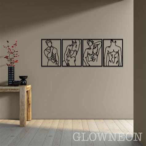 Glowneon Panels Naked Men Wall Art Sexy Body Men Metal Wall Decor