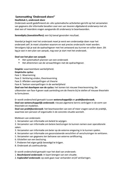 Samenvatting Onderzoek Doen Samenvatting Onderzoek Doen Hoofdstuk