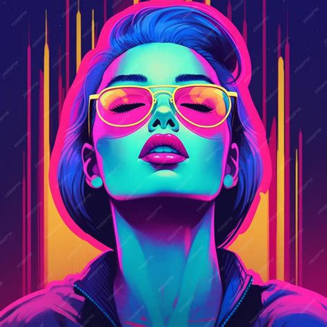 Premium Photo A Woman With Neon Glasses And A Black Jacket Generative Ai