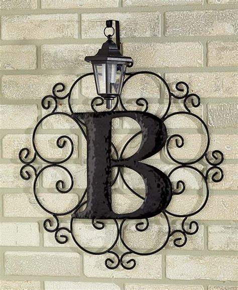 Monogram Solar Light Wall Lantern Metal Initials Patio Deck Porch