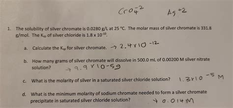 Solved 2 Crou Ag 2 1 The Solubility Of Silver Chromate Is