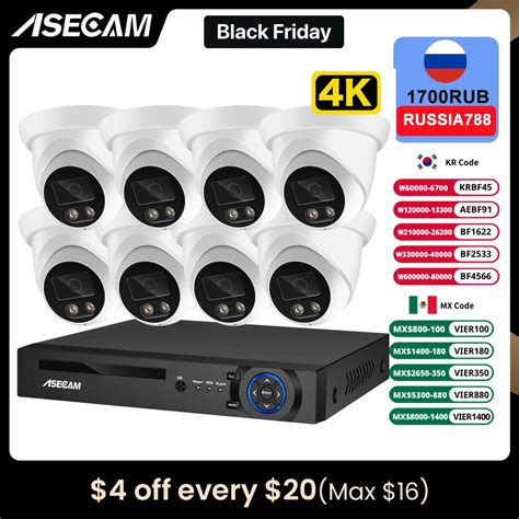 ASECAM Syst Me De Cam Ra De S Curit 8MP 4K POE Kit NVR CCTV Audio