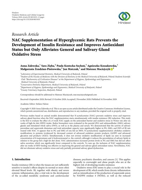 Pdf Nac Supplementation Of Hyperglycemic Rats Prevents The