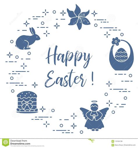 Easter Cake Basket Eggs Rabbit Flowers Angel Stock Vector Illustration Of Fruitcake