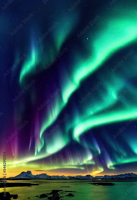 Beautiful Polar Lights Above Mountains Stock Illustration Adobe Stock