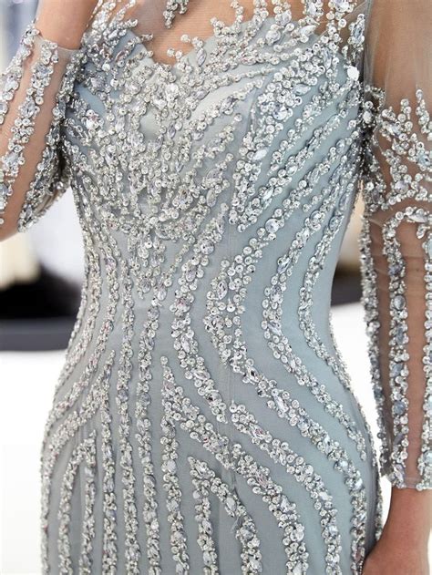 Beaded Evening Dresses Luxury Gray Champagne Mermaid Crystal Sweep