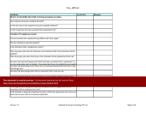 Tracebility Review Checklist Excel Workbook Xls Flevy