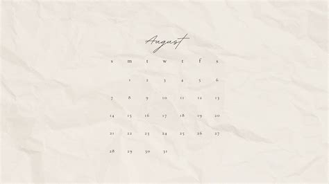 Beige Vintage Crumpled Paper Texture Aesthetic August 2022 Calendar