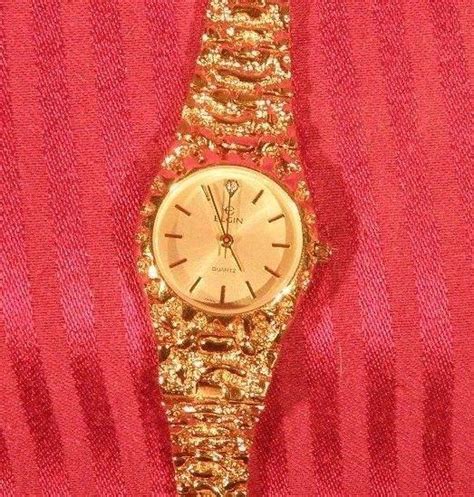 Elgin Watch Disco Vintage 70s Diamond Quartz Gold Nugget Textured Band Womens 1948295003