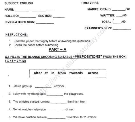 Cbse Class English Sample Paper Set Q English Exam Paper Class