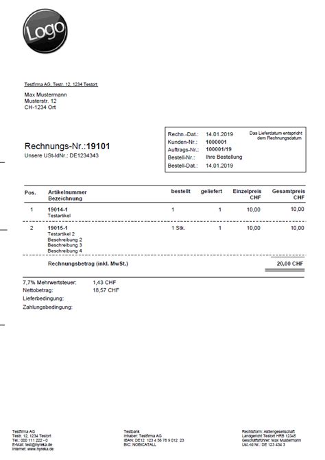 Rechnung Schreiben Schweiz Muster Financial Report