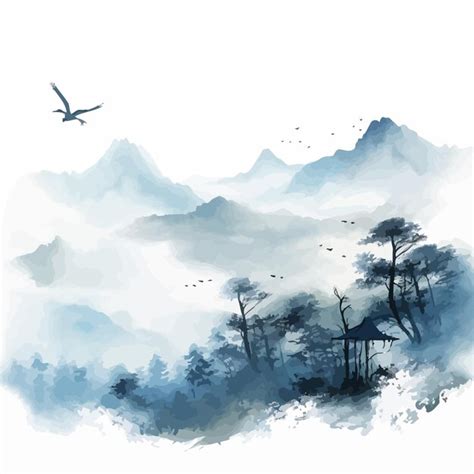 Paysage Chinois Vecteur Premium Généré à Base Dia