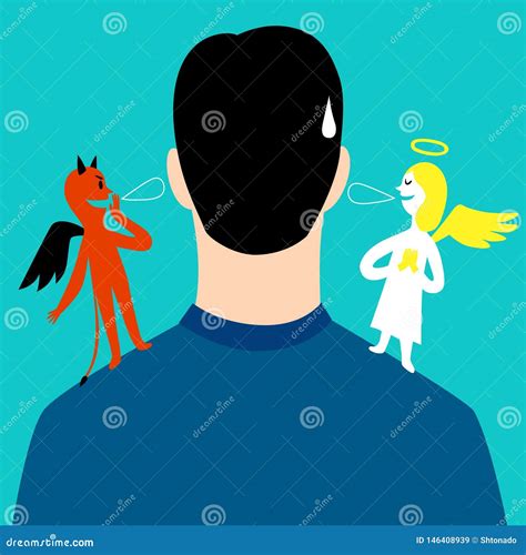 Angel And Devil On Whispering On A Man`s Shoulders Stock Illustration